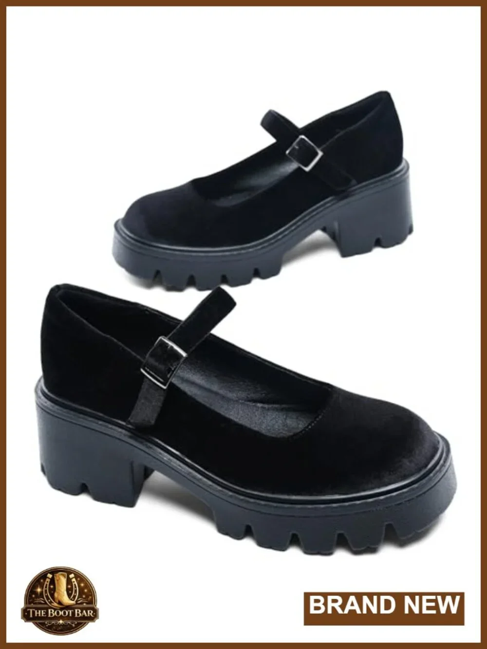 Women's Platform Mary Jane Pumps with Adjustable Ankle Strap, PU Leather Chunky
